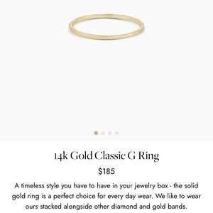 14k Gold Classic G Ring - Timeless Gold Stackable Band Size 9